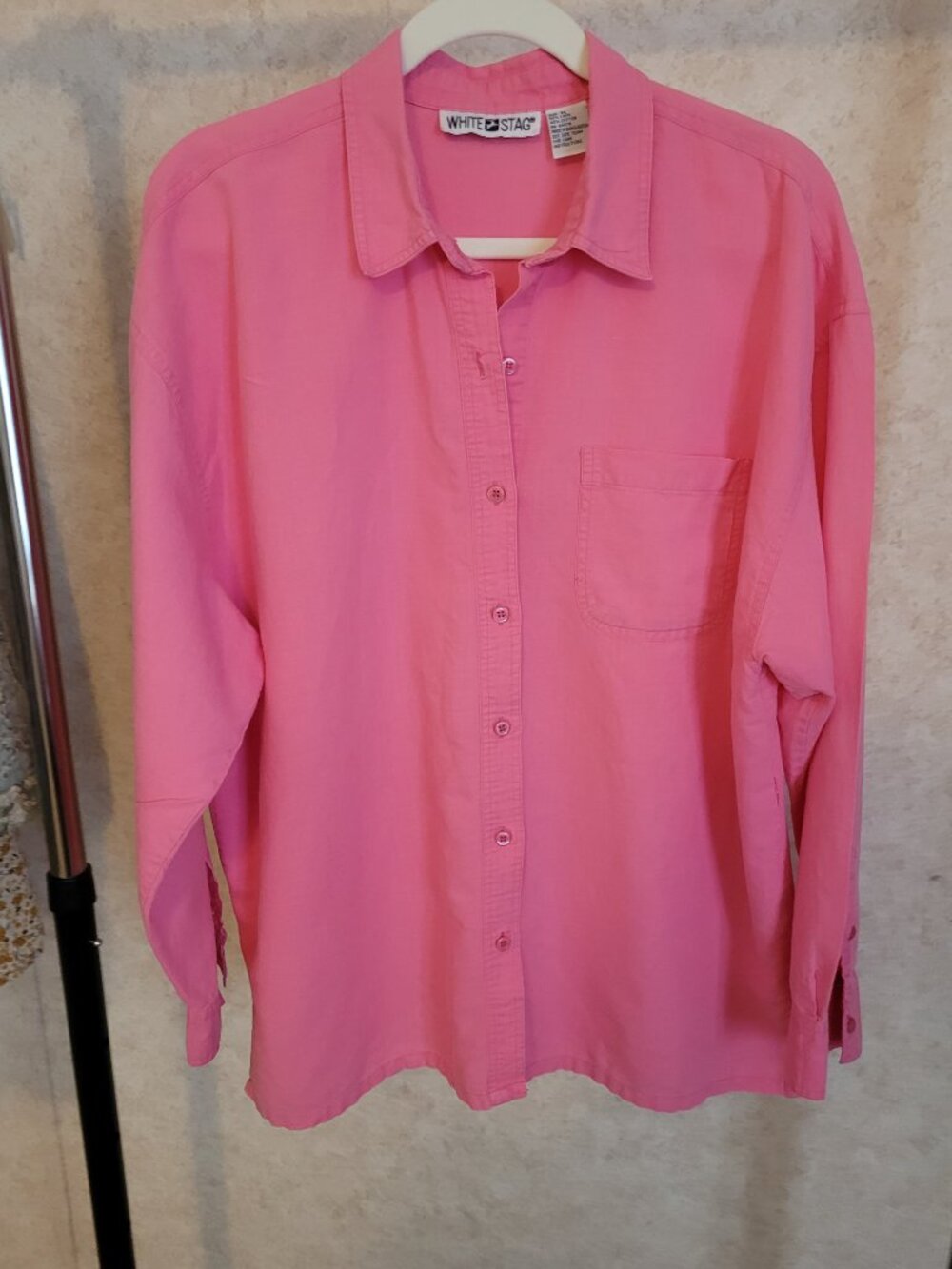 Pink Linen Button Shirt Womens White Stag Size XL